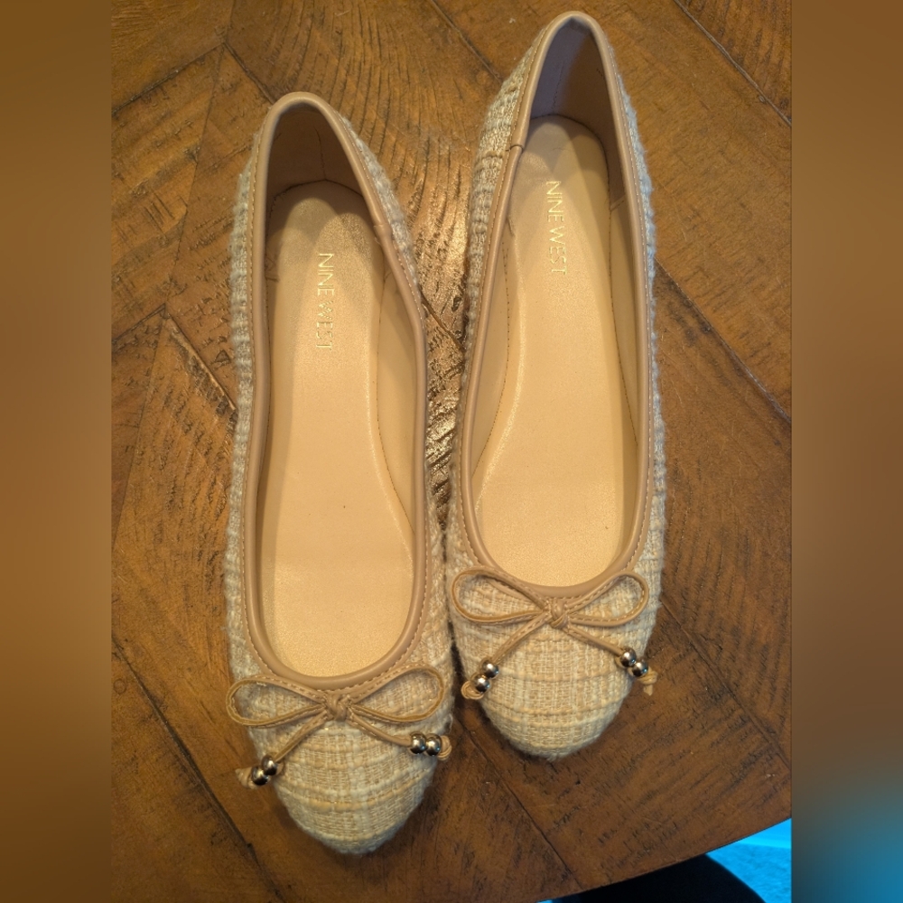 Nine West Beige Tweed Ballet Flats with Bow